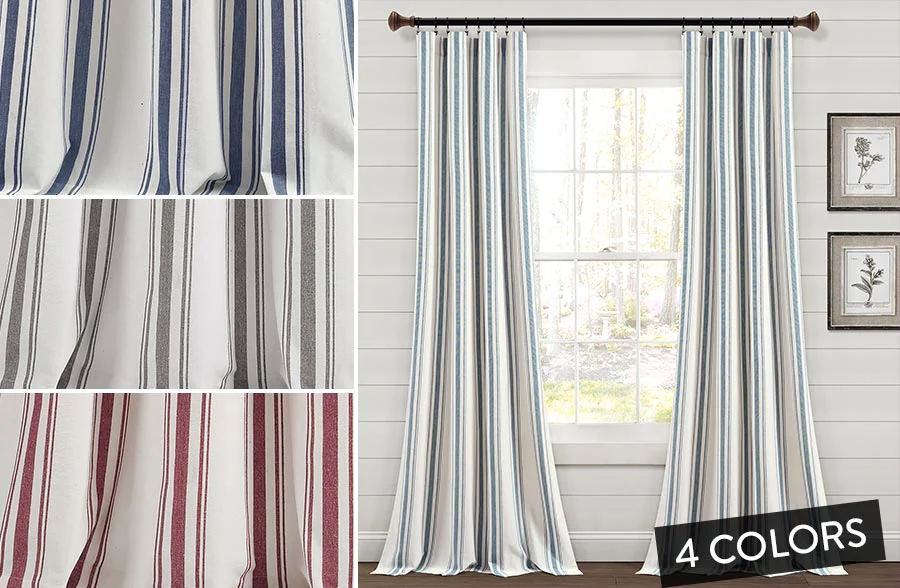 Farmhouse Stripe Yarn Dyed Cotton Window Curtain Panel Set, Pick Your Color