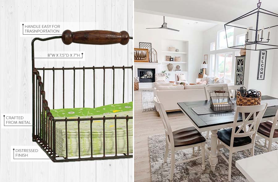 Farmhouse Metal Napkin Caddy with Handle