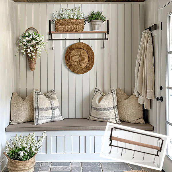 Organizational Wall Shelf with Hooks