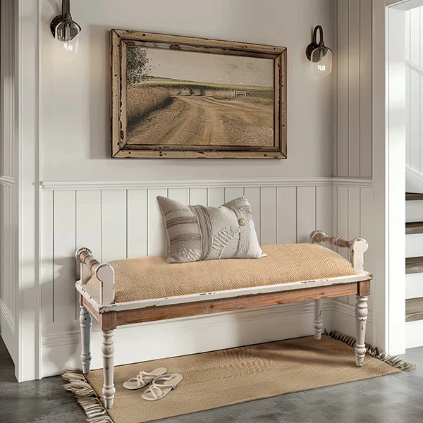 Chippy White Cushioned Bench