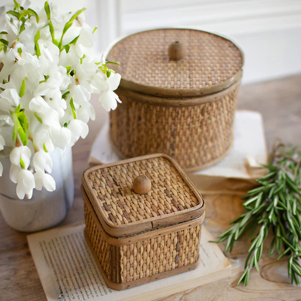 Woven Cane Boxes, Set of 2