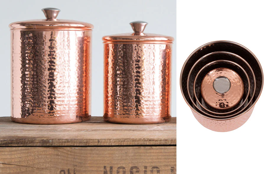 Hammered Stainless Steel Canisters with Copper Finish, Set of 4
