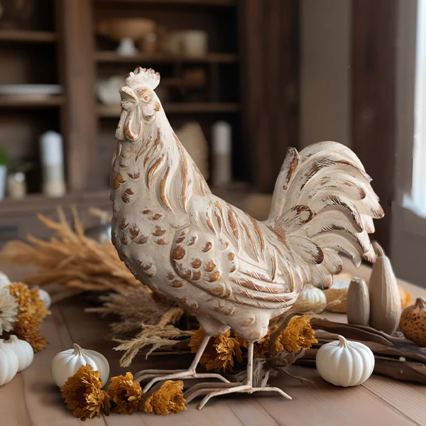 Whitewashed Distressed Rooster Statue