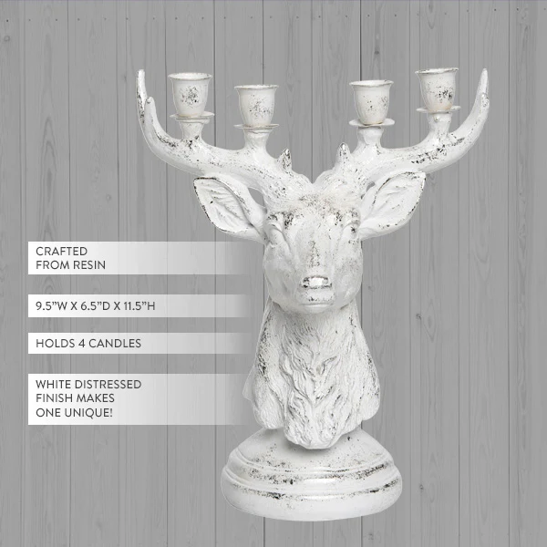 White Distressed Reindeer Candle Holder