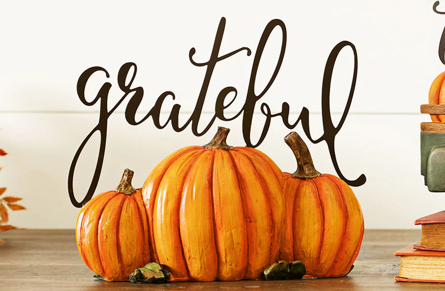 Thankful and Grateful Pumpkin Decor, Set of 2