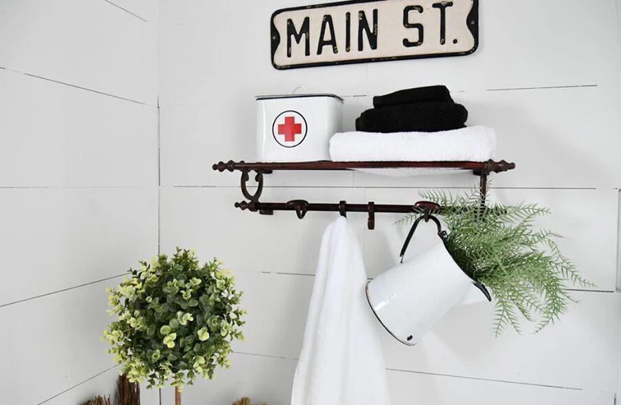 Vintage Wall Shelf with Coat Rack