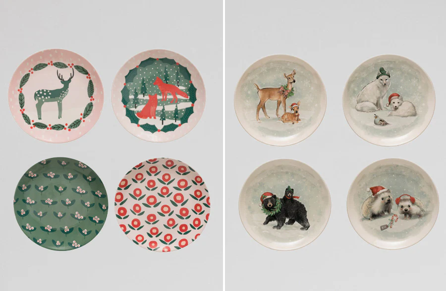 Stoneware Holiday Plates, Set of 4 - Pick Your Style