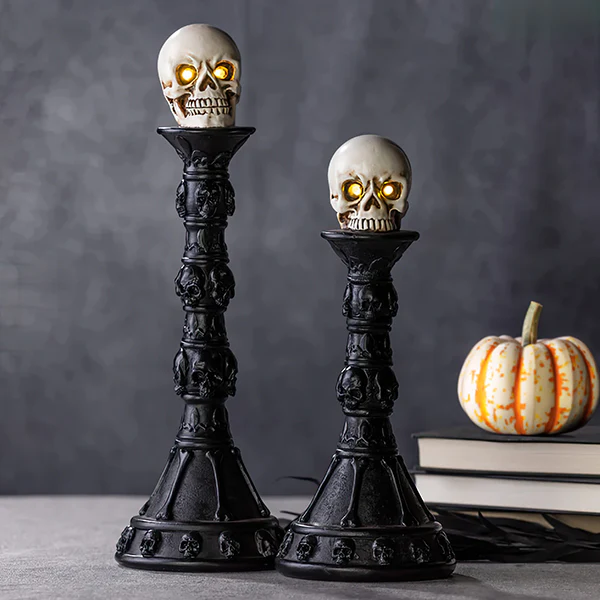 Light Up Skull Pedestals, Set of 2