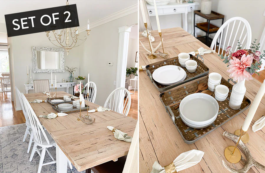 Woven Bamboo and Galvanized Metal Trays, Set of 2