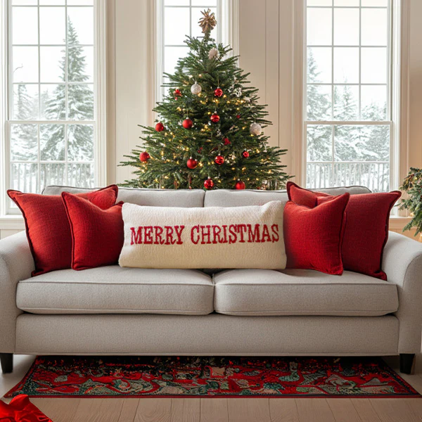 Merry Christmas Hand Hooked Pillow