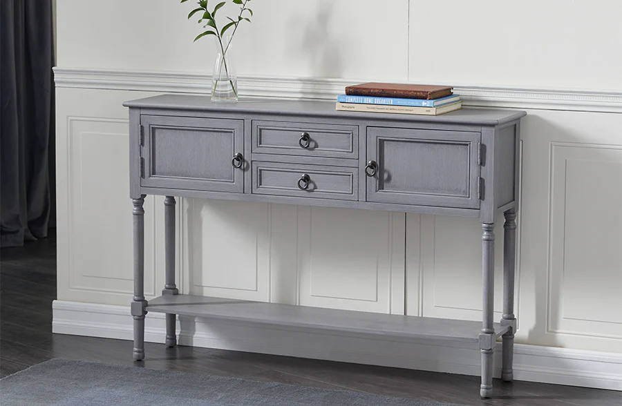 Gray Wash Wooden Console Storage Table