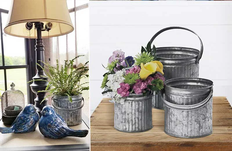 Galvanized Tin Buckets With Handles  Set of 3