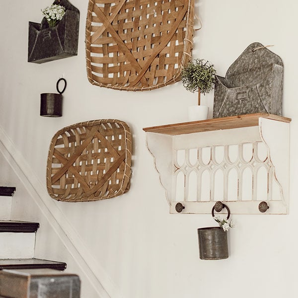 Distressed Victorian Wall Shelf with Hooks