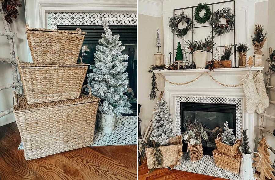 Oversized Woven Hyacinth Baskets with Lids, Set of 3