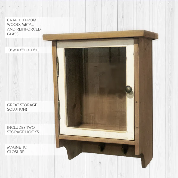 Two-Toned Wall Storage Cabinet with Hooks