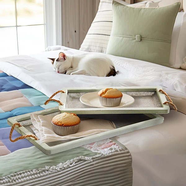 Shabby Chic Metal Serving Trays with Handles, Set of 2