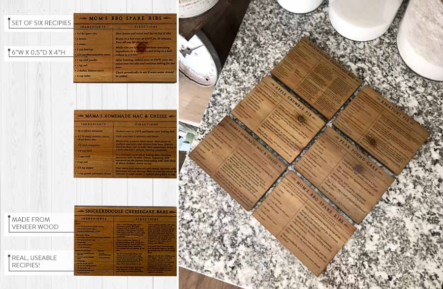 Rustic Wooden Recipe Cards, Set of 6