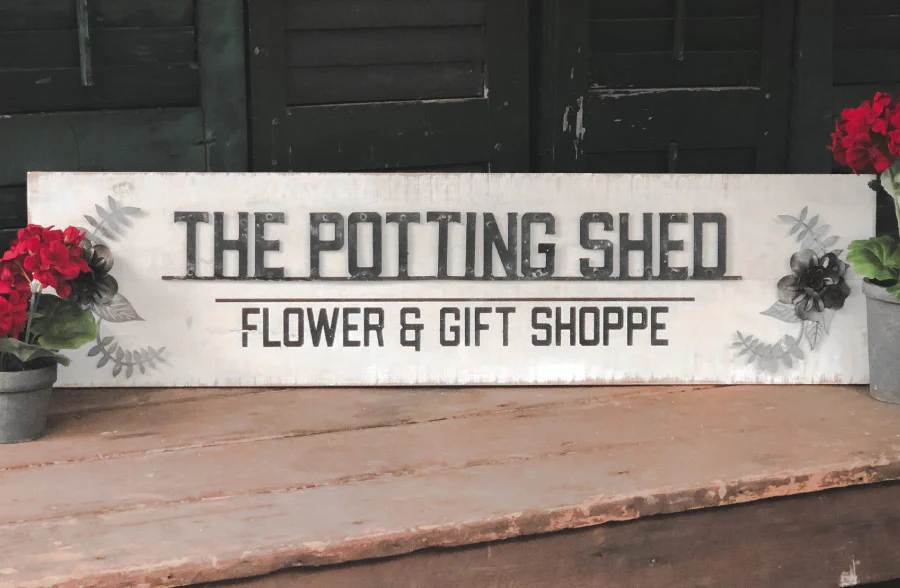 Metal on Wood Vintage Potting Shed Sign