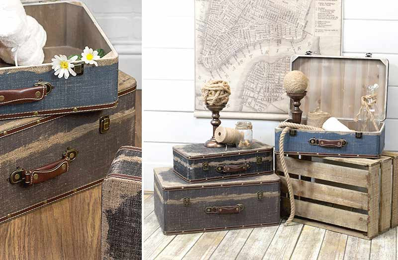 Vintage Burlap Suitcases  Set of 3