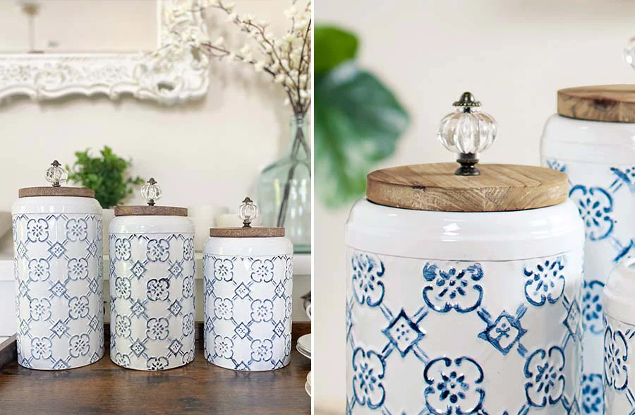 Delft Storage Canisters with Lids, Set of 3