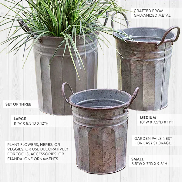 Nesting Galvanized Metal Garden Planter, Set of Three
