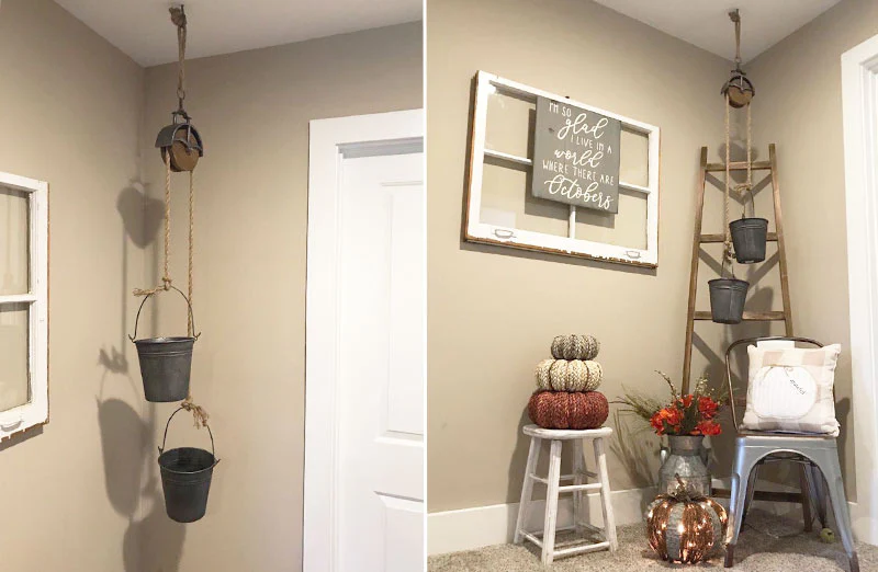 Pulley With Distressed Metal Planters