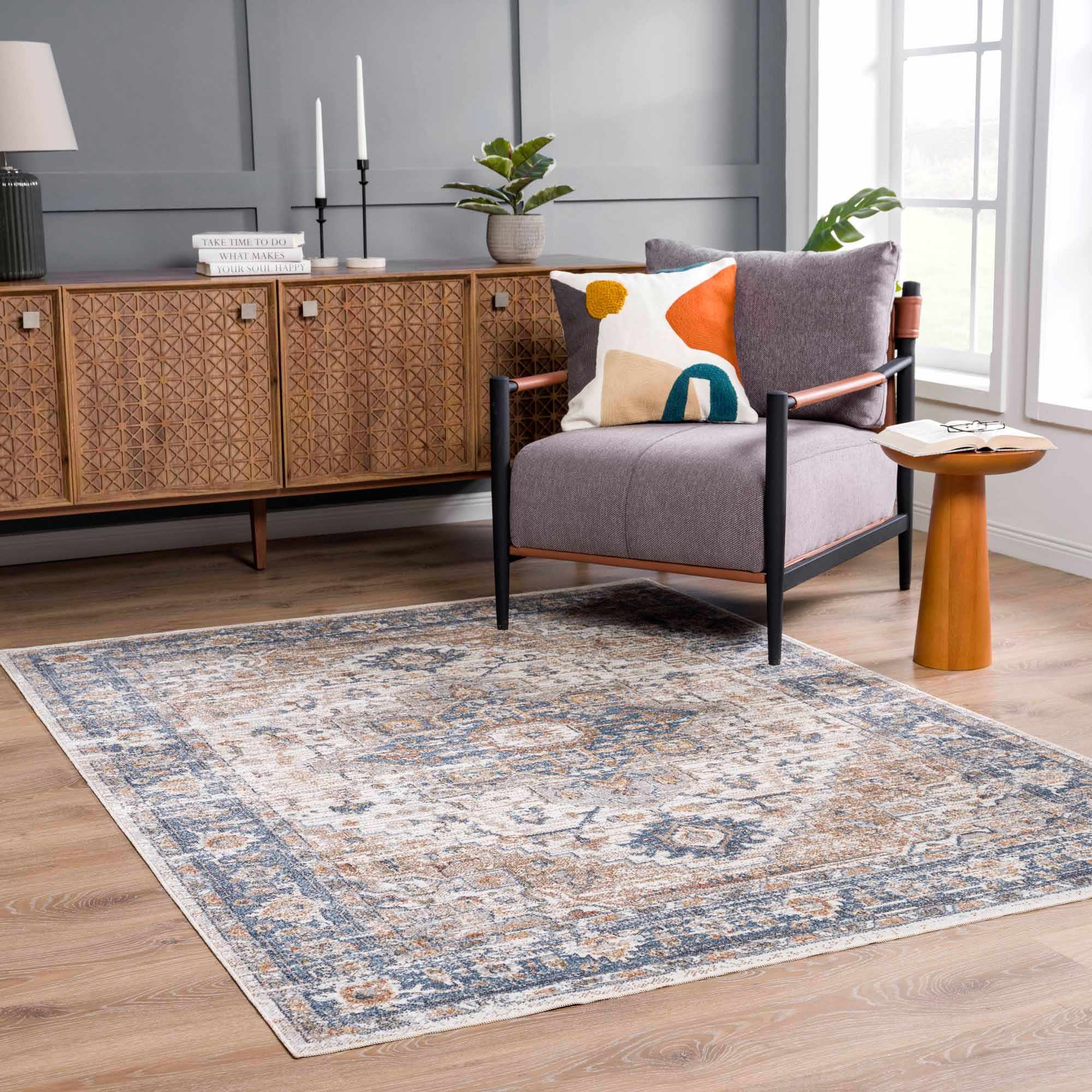 Geometric Cream Washable Area Rug