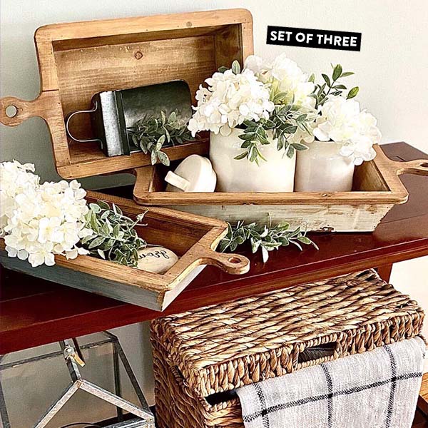 Distressed Wood Dough Bowls, Set of 3