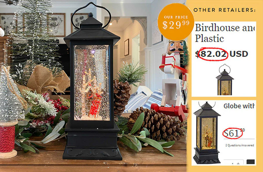 LED Lantern Snow Globe with Birdhouse