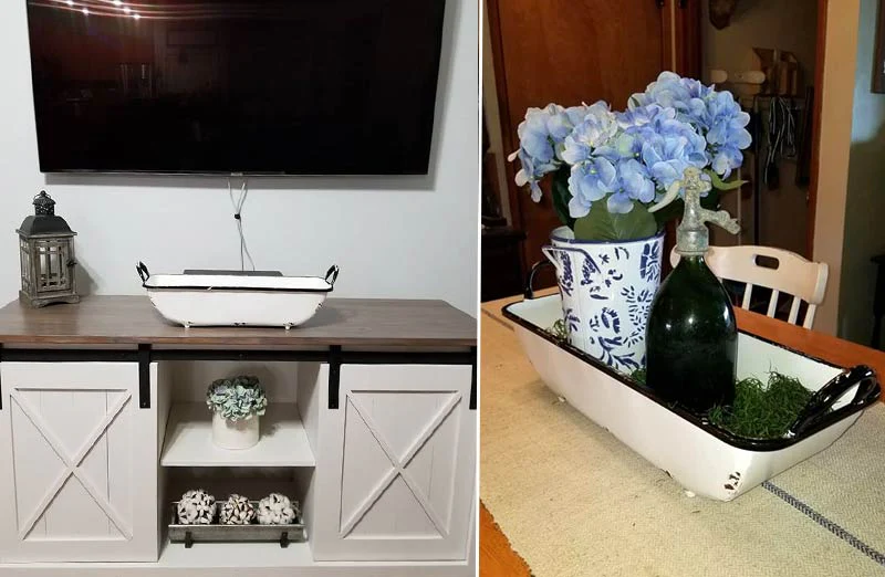 Distressed White Rectangle Enamel Tray