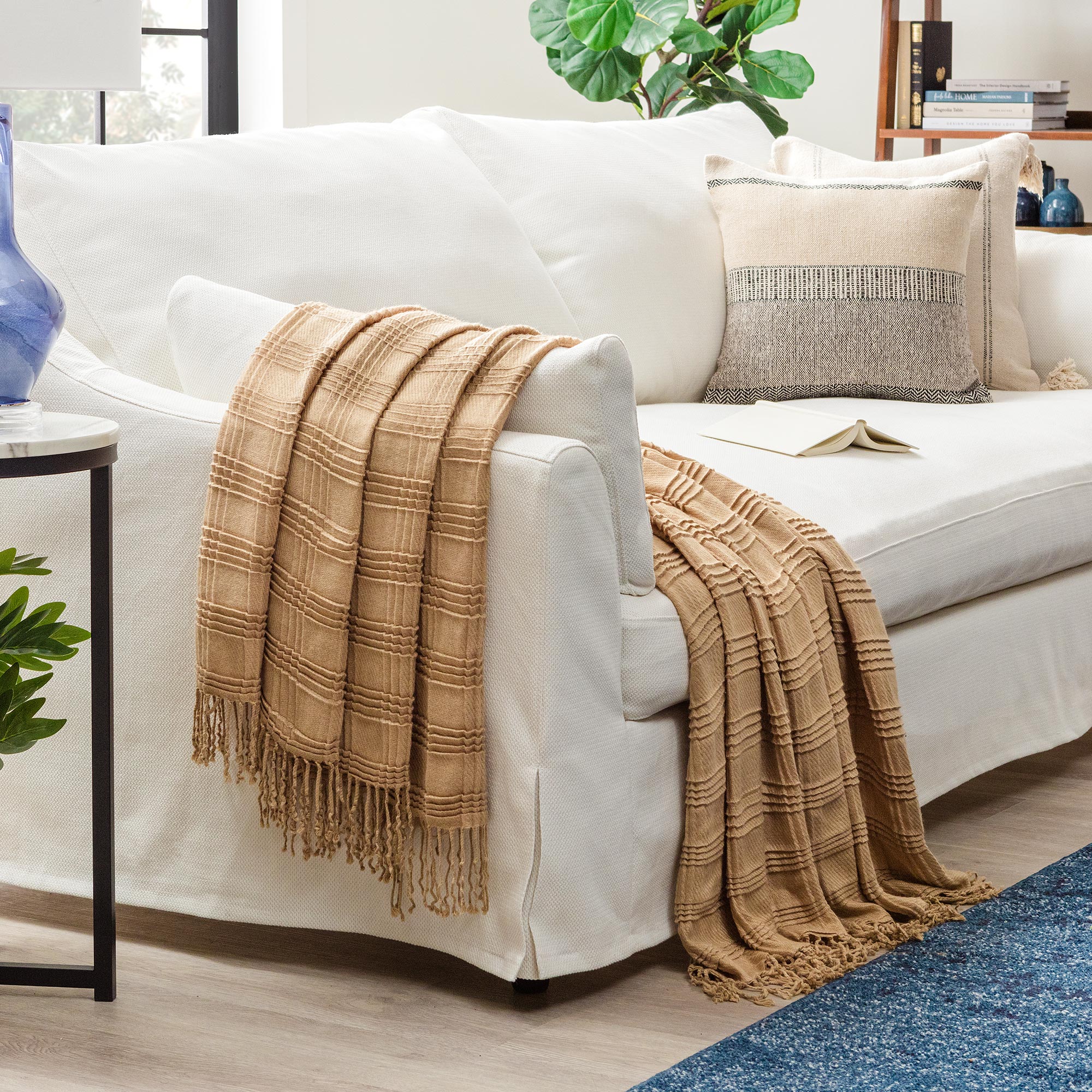 Pleated Plaid Throw Blanket