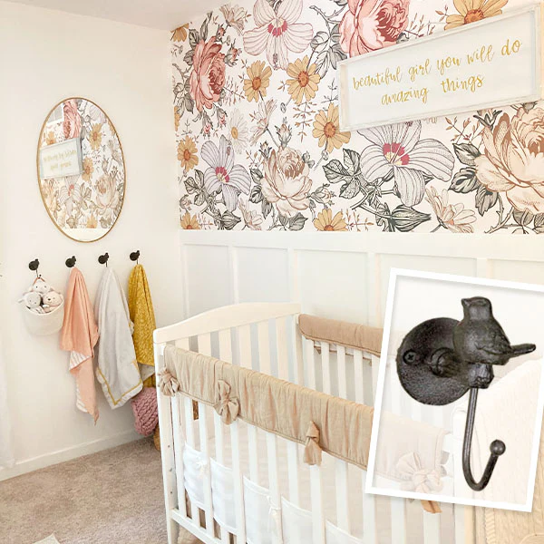 Cast Iron Underbrush Bird Wall Hooks, Set of 4