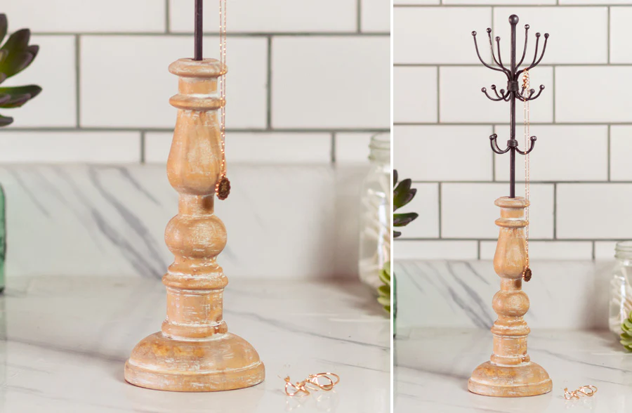 Metal Jewelry Display with Wooden Stand