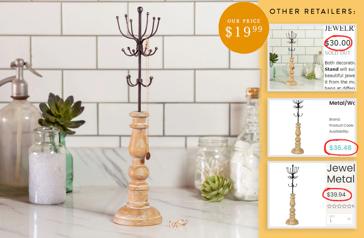 Metal Jewelry Display with Wooden Stand