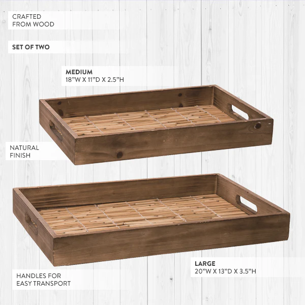 Large Rattan Tray with Handles, Set of 2