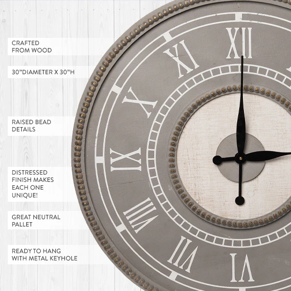 Oversized Beaded Edge Wooden Wall Clock