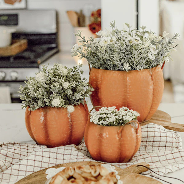 Metal Pumpkin Containers, Set of Three
