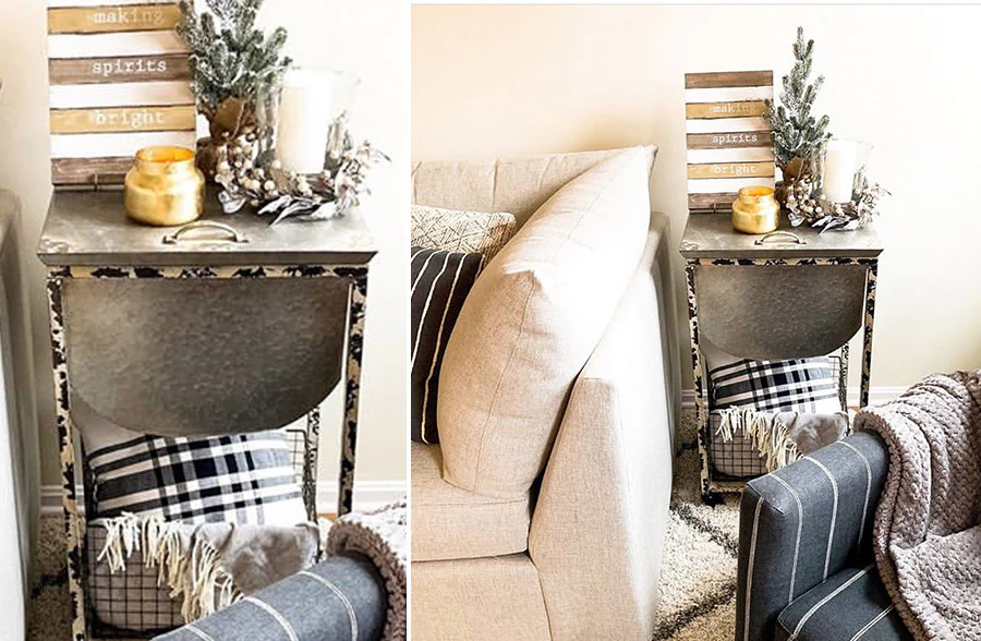 Distressed Wash Tub Storage Side Table