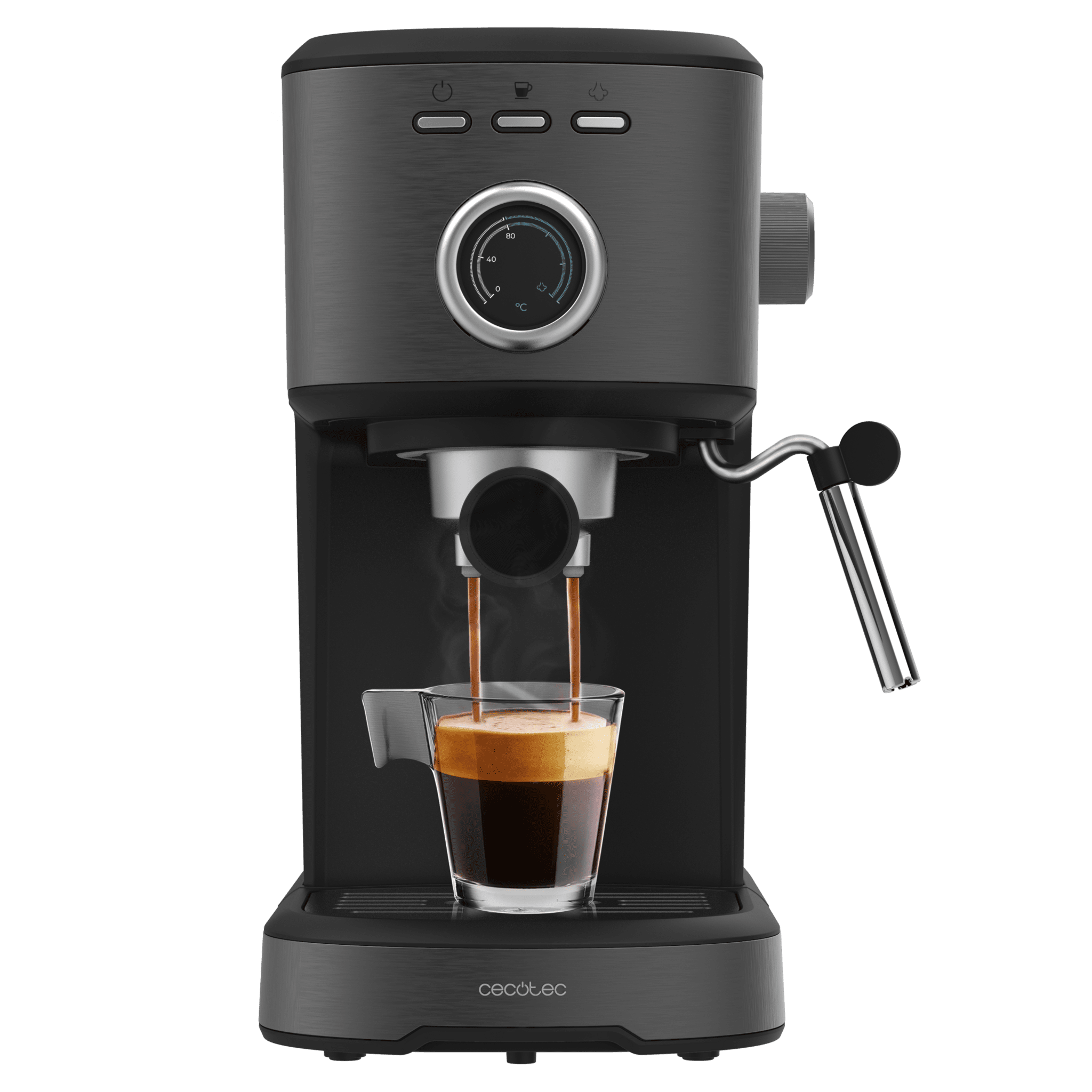 Power Espresso 20 Pecan Steel Cafetera express digital, con 20 bares y vaporizador orientable.