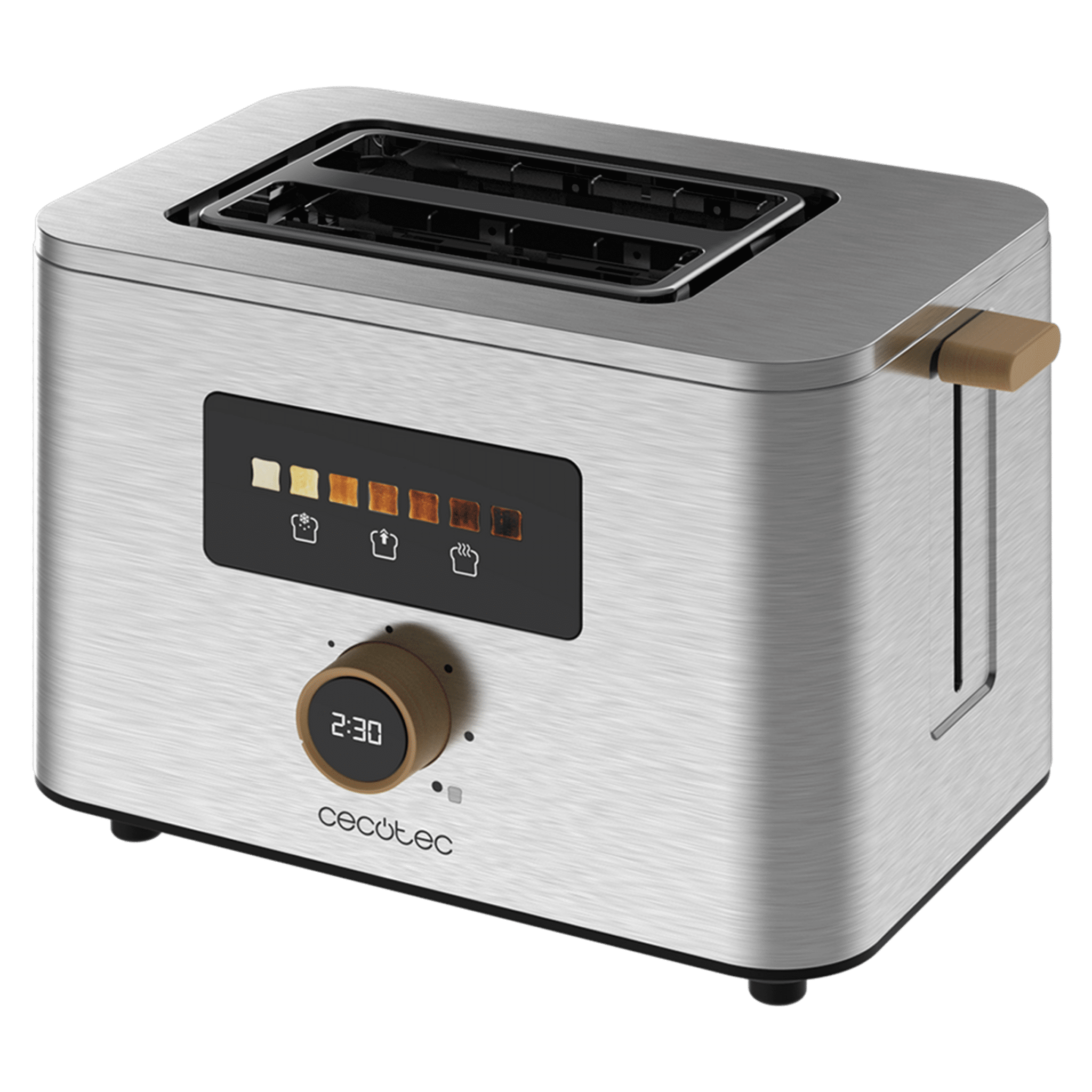 Touch&Toast Double Tostador vertical de acero con doble ranura corta, pantalla táctil y 950 W de potencia.