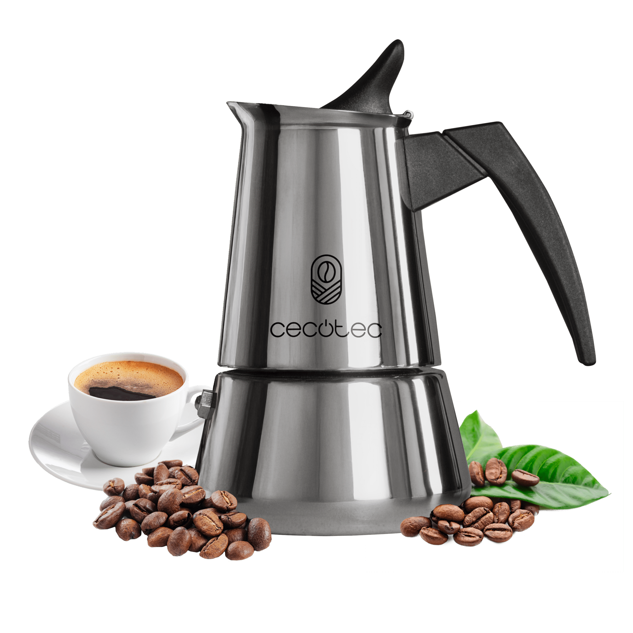 Piccolina 900 Cafetera italiana fabricada en acero inoxidable de alta calidad ideal para 10 tazas de café.