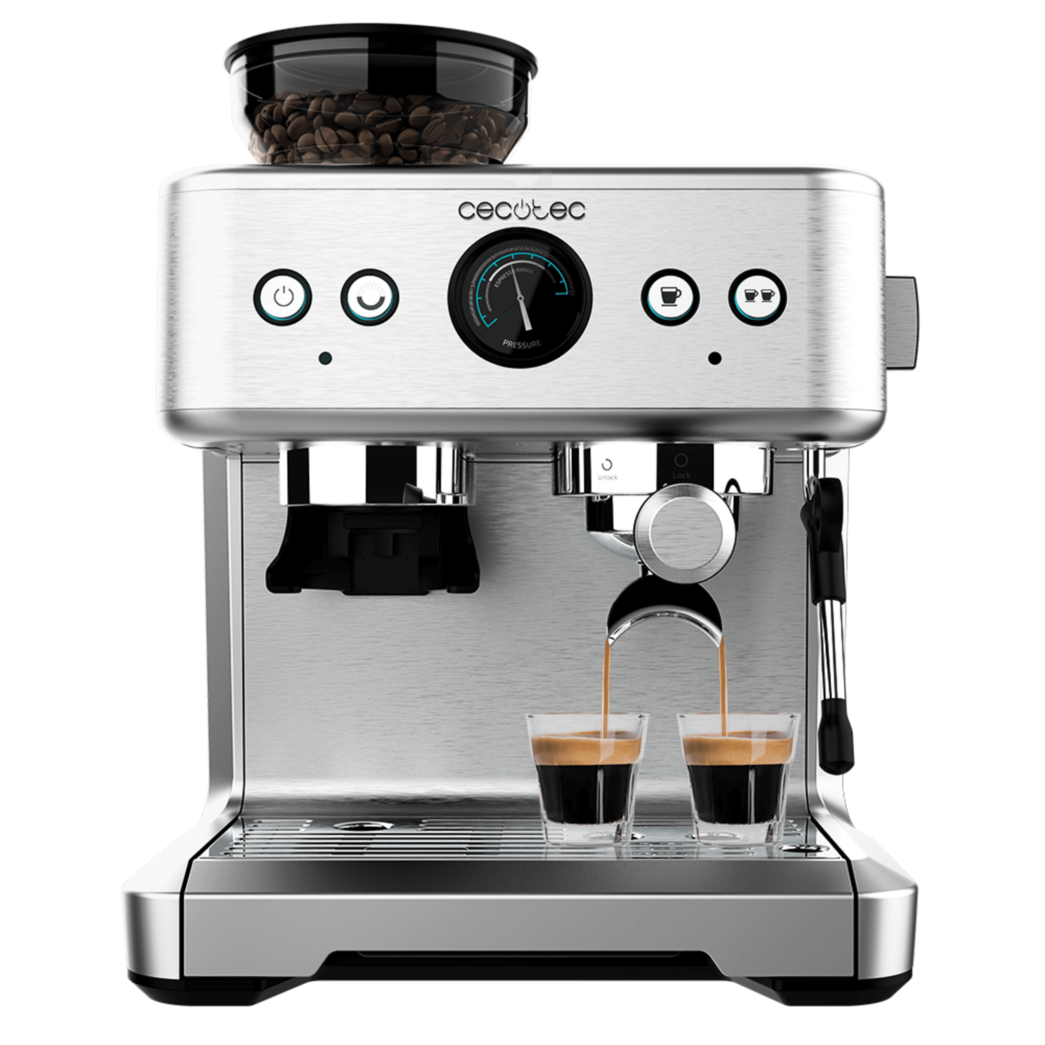 Power Espresso 20 Barista Maestro Cafetera barista express con 20 bares, manometro y 2 thermoblocks.