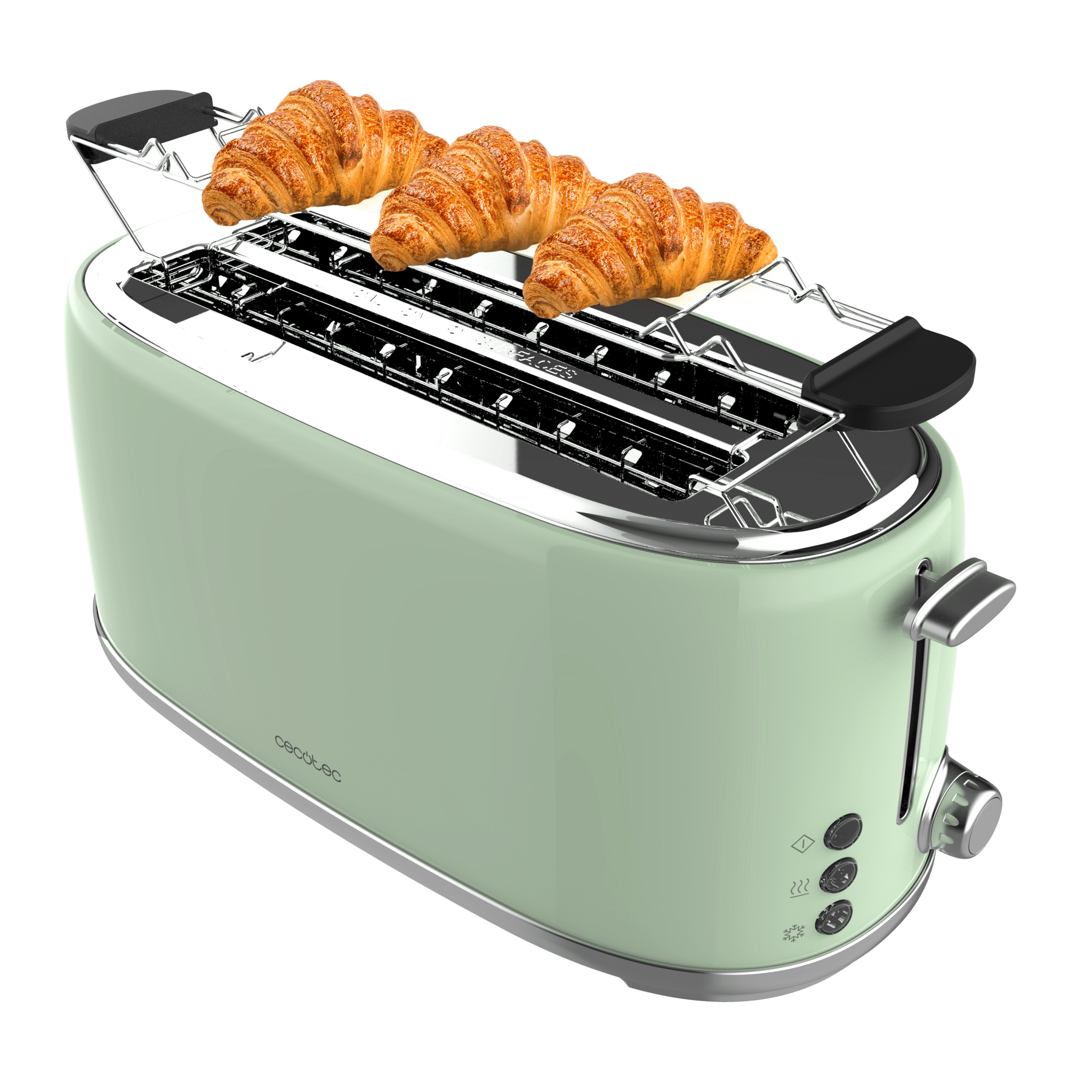 Toast&Taste 1600 Retro Double Green Tostadora de acero con 2 ranuras anchas largas y con capacidad para 4 tostadas.