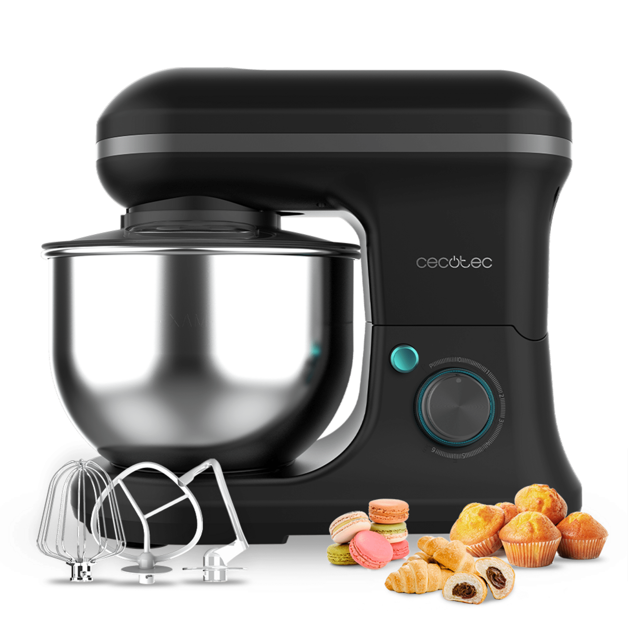 Cecomixer Merengue 5L 1200 Black Batidora Amasadora con 5 funciones, diseño elegante y accesorios para batir y amasar.