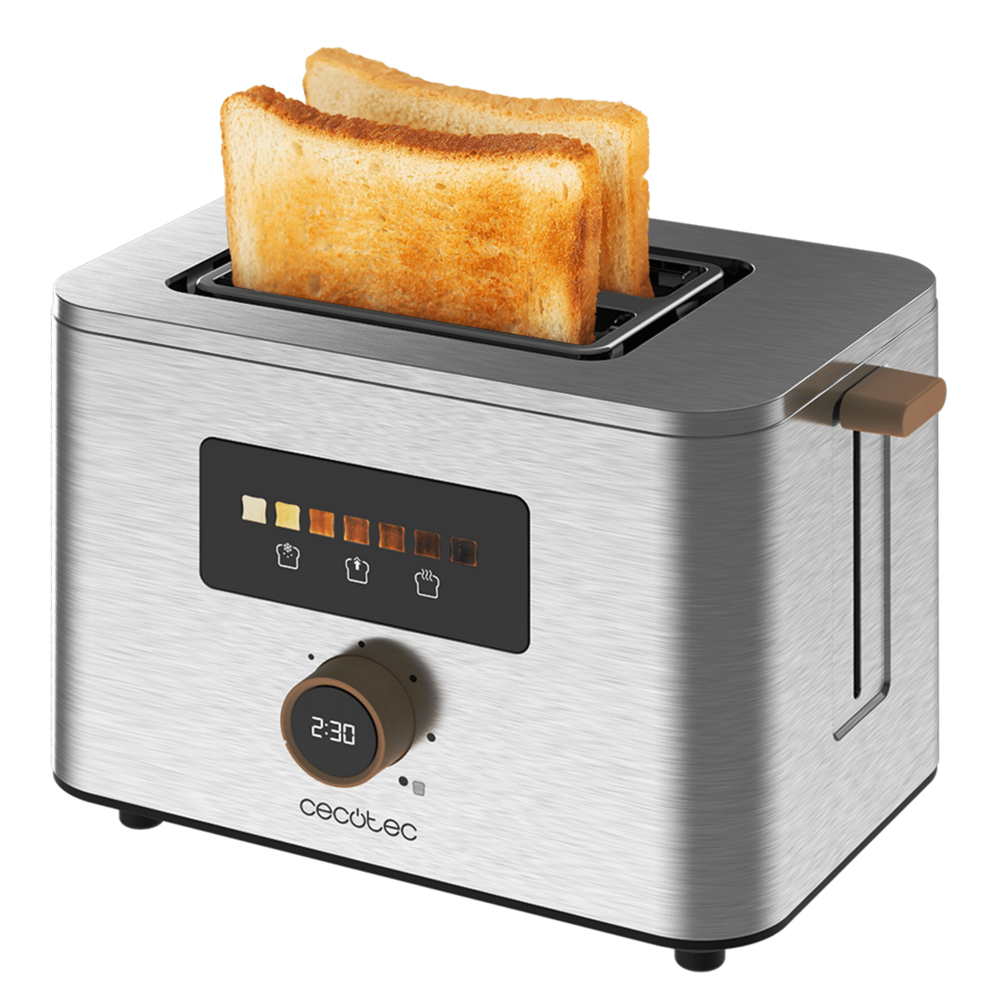 Touch&Toast Double Tostador vertical de acero con doble ranura corta, pantalla táctil y 950 W de potencia.