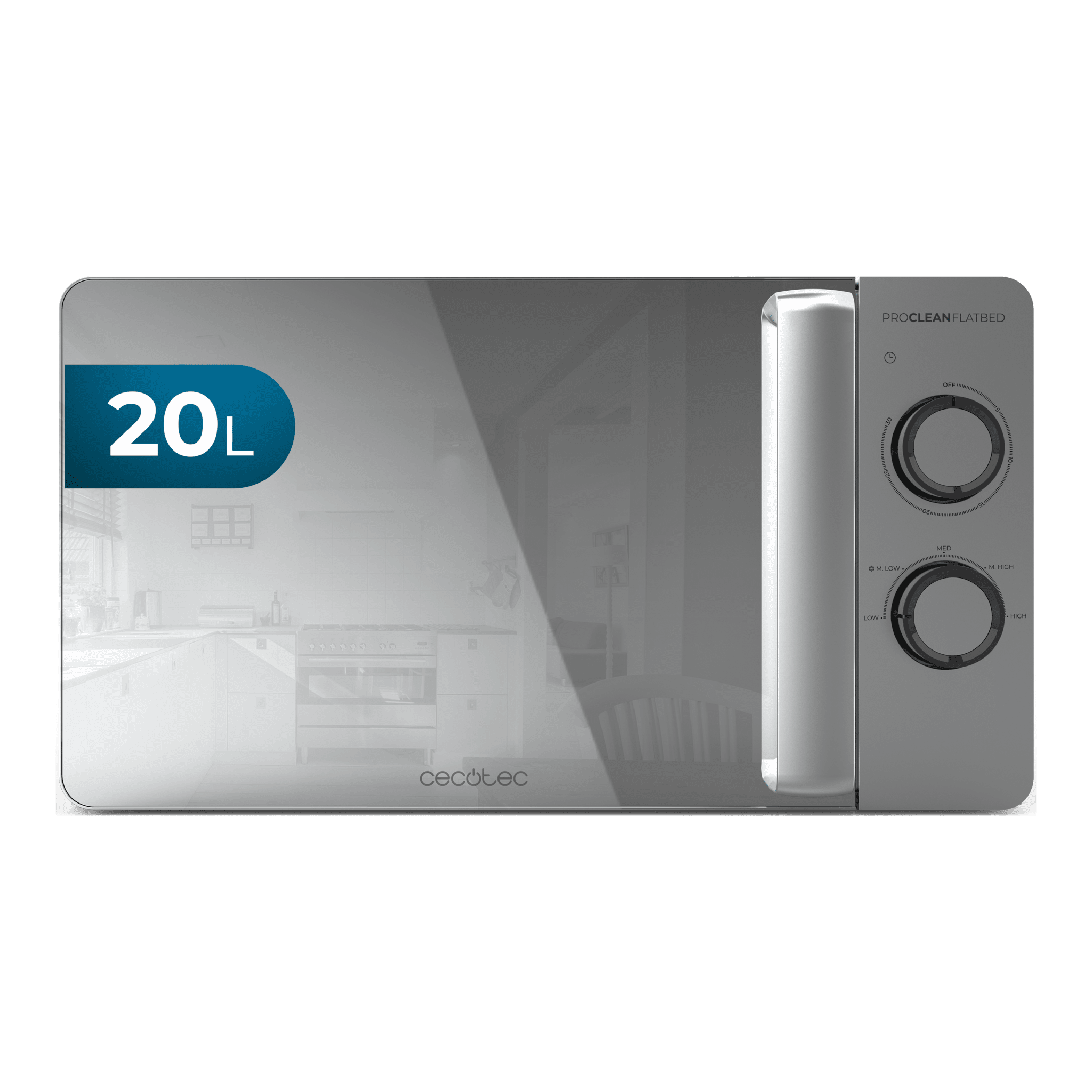 Proclean 3060 Flatbed Mirror Microondas sin plato mecánico. De 20 litros de capacidad y 700 W de potencia.