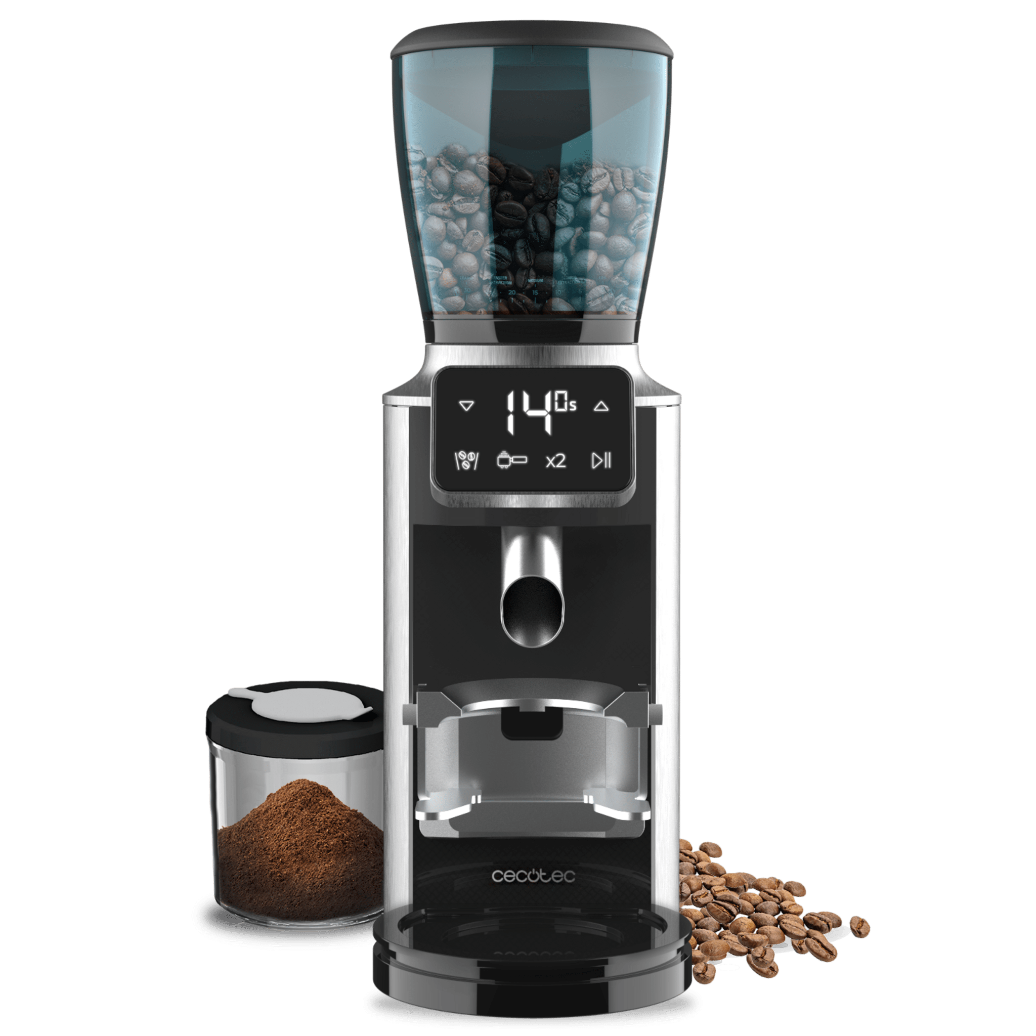 SteelMill Touch Molinillo eléctrico de café de acero inoxidable con 150 W y 30 niveles de molienda.