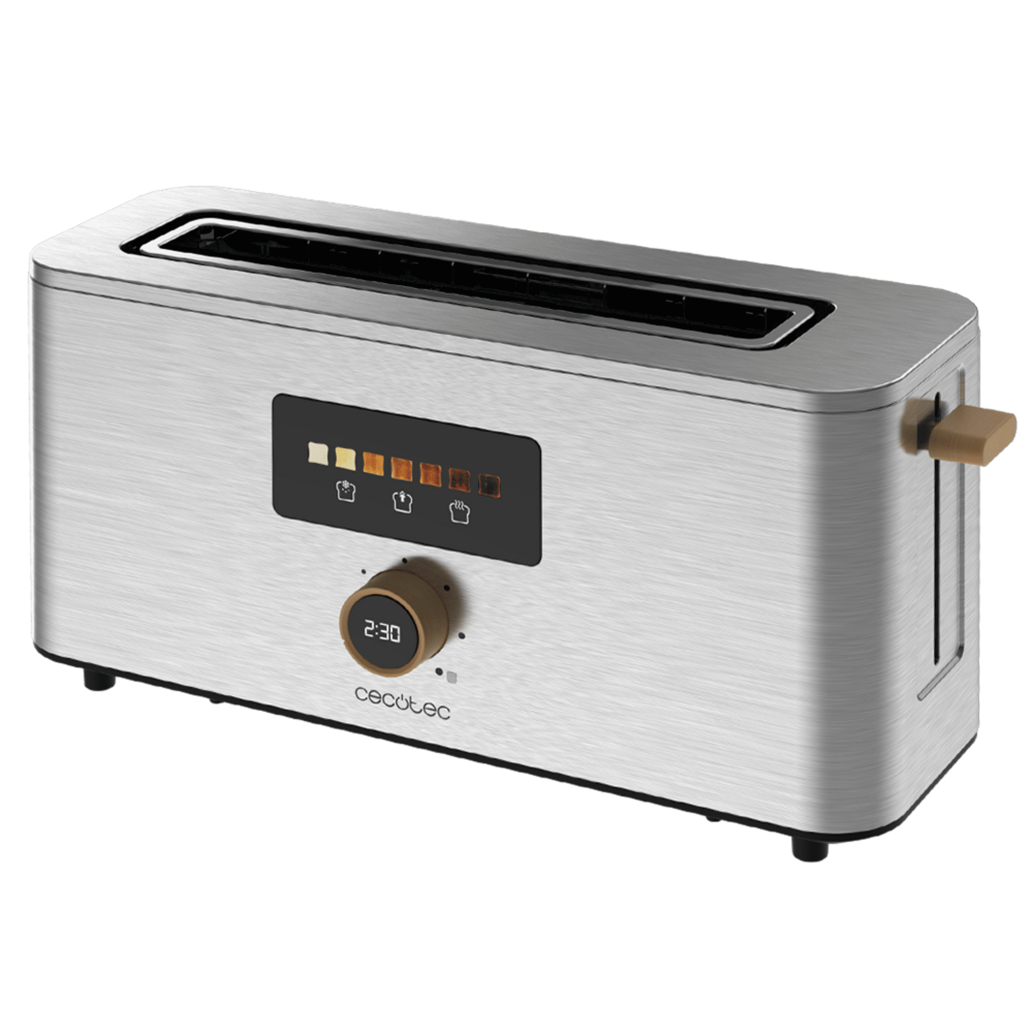 Touch&Toast Extra Tostador vertical de acero con ranura larga, pantalla táctil y 1000 W de potencia.