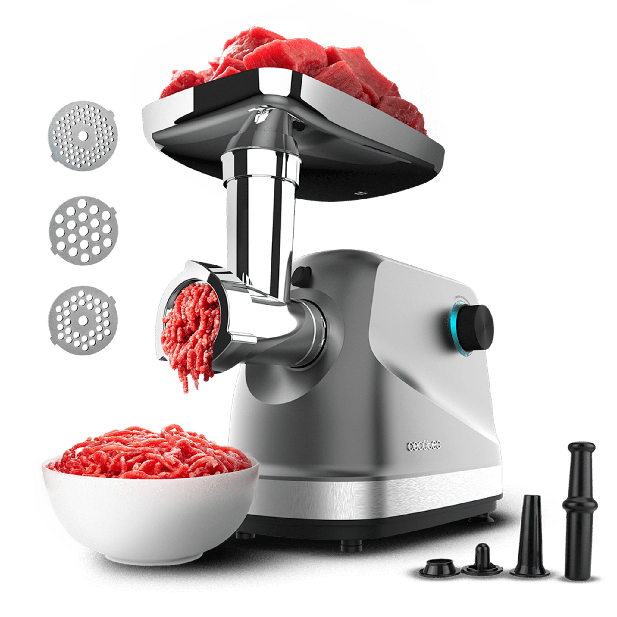 Crusher 1400 Picadora de carne eléctrica de 1360 W, con 1 cuchilla y 3 placas de corte.
