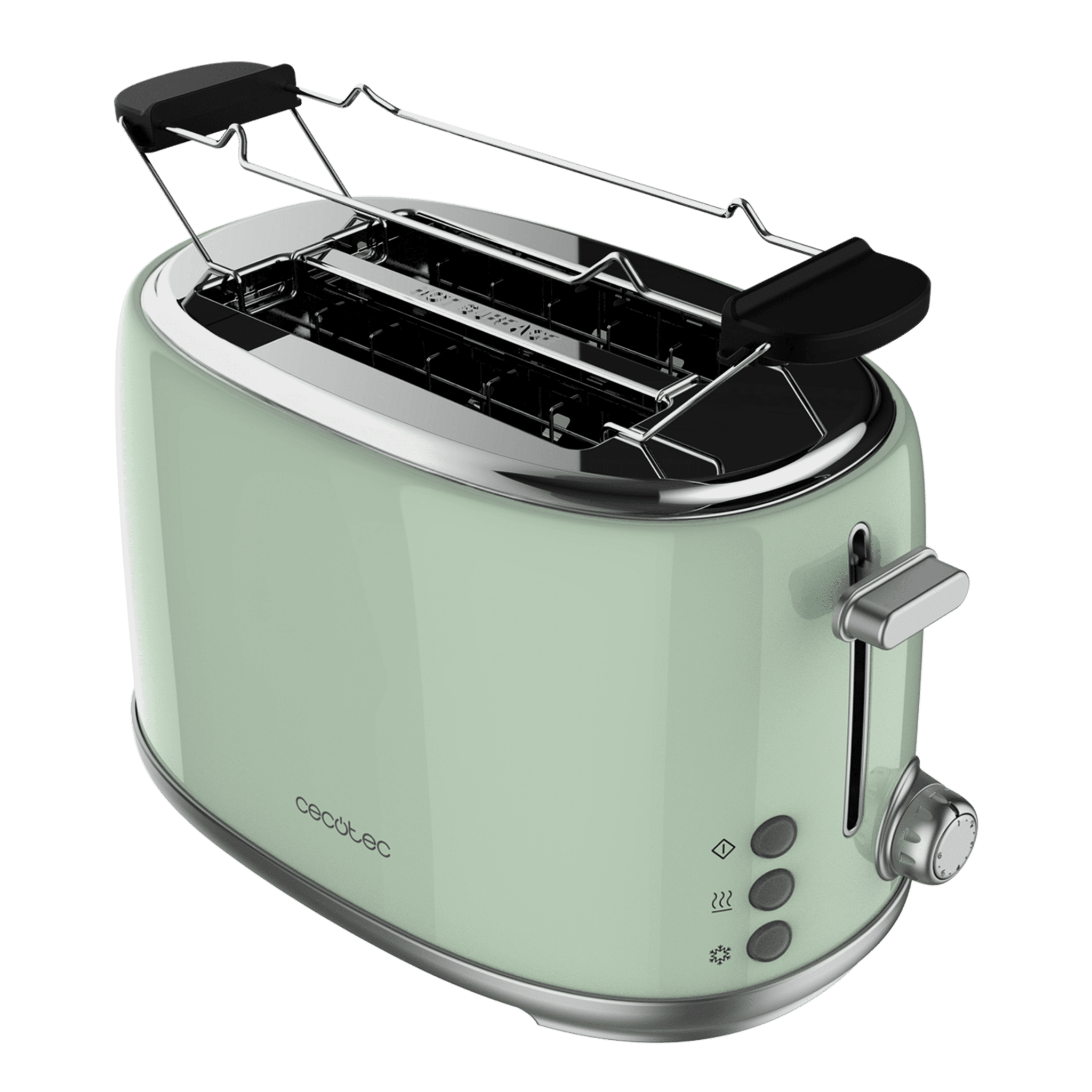 Toast&Taste 1000 Retro Double Green Tostadora de acero con 2 ranuras anchas cortas y con capacidad para 2 tostadas